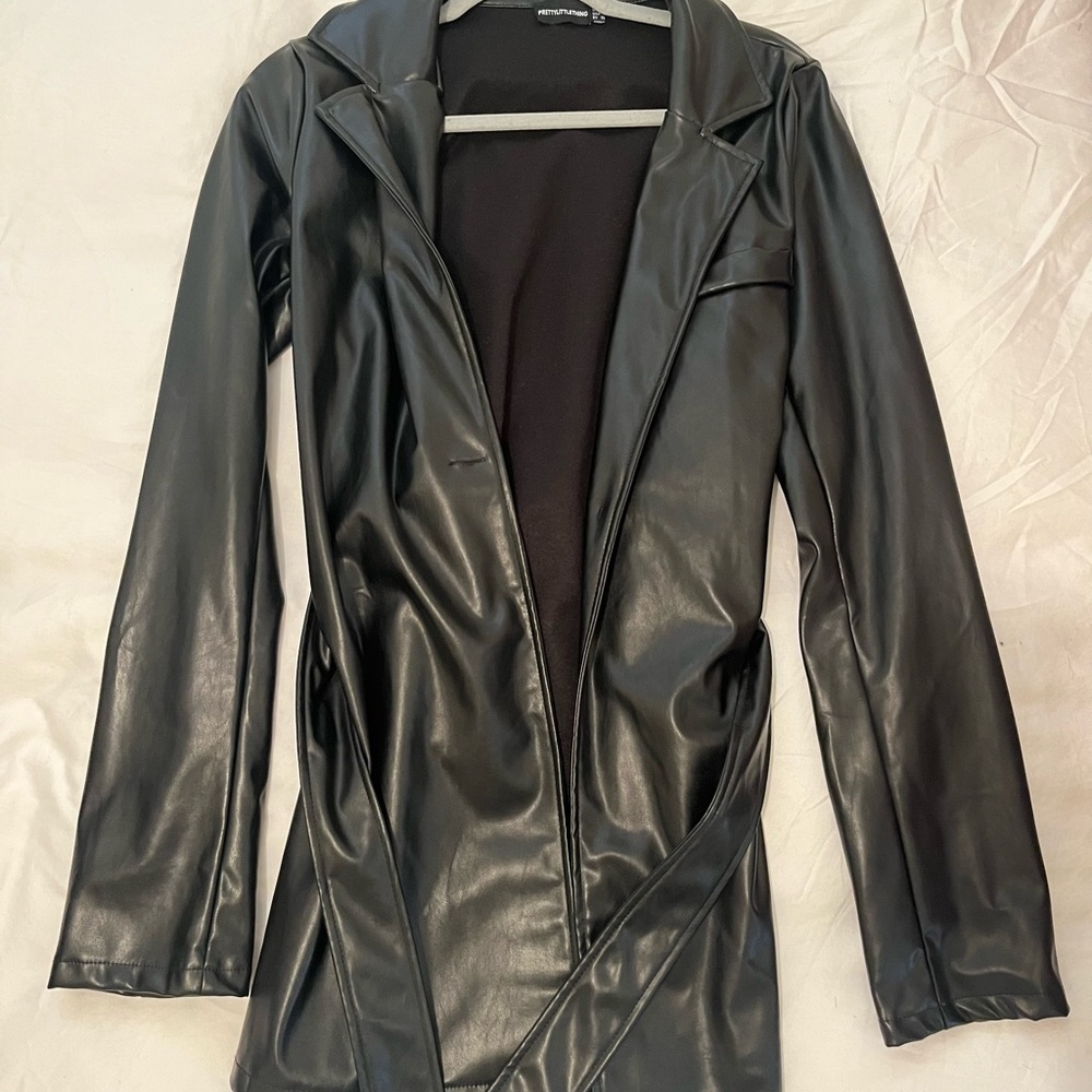 PU leather coat with adjustable waist band